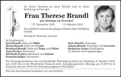 Traueranzeige Brandl Theresa