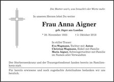 Traueranzeige Anna Aigner