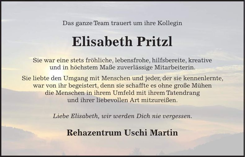 Traueranzeige Elisabeth Pritzl