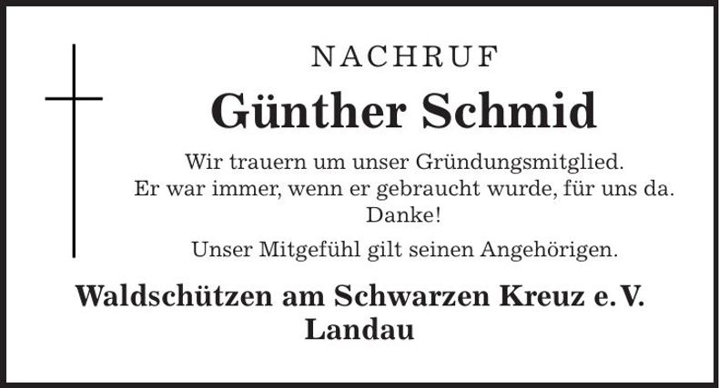 Traueranzeige Günther Schmid