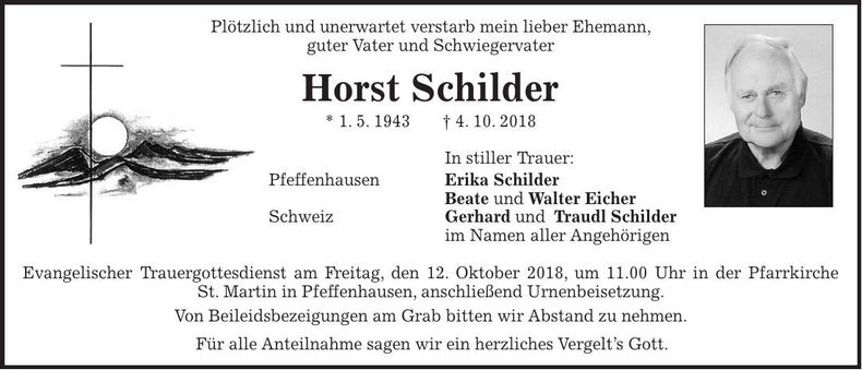Traueranzeige Horst Schilder