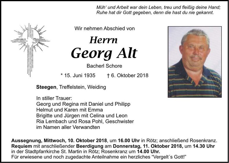 Traueranzeige Georg Alt