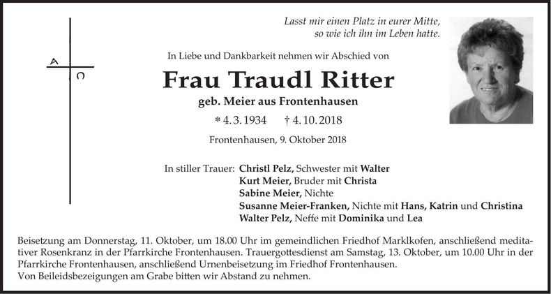 Traueranzeige Traudl Ritter