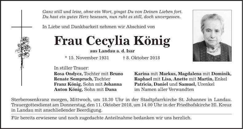 Traueranzeige Cecylia König