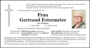 Traueranzeige Gertraud Estermeier