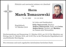 Traueranzeige Marek Tomaszewski