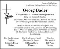 Traueranzeige Georg Bader