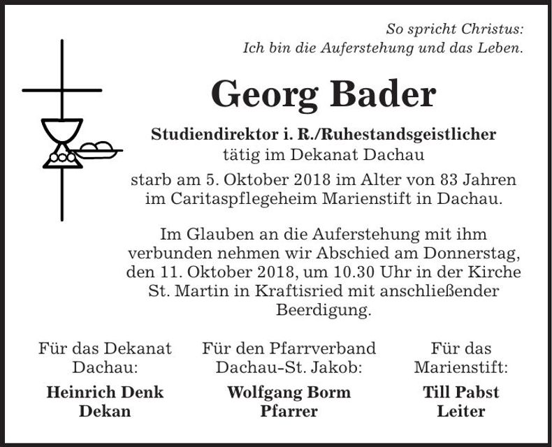 Traueranzeige Georg Bader