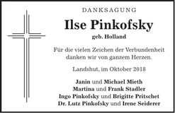 Traueranzeige Ilse Pinkofsky