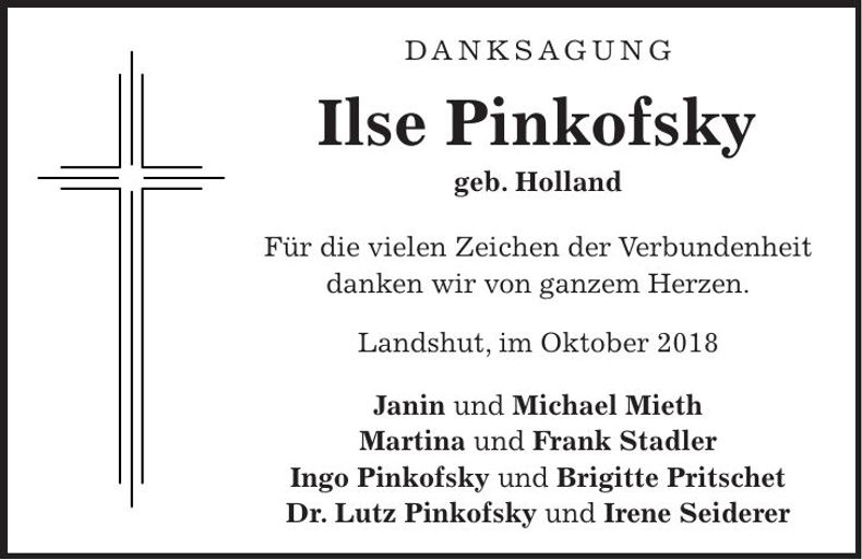 Traueranzeige Ilse Pinkofsky