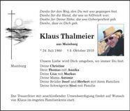 Traueranzeige Klaus Thalmeier