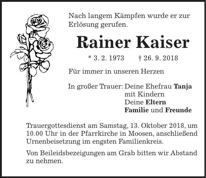 Traueranzeige Rainer Kaiser