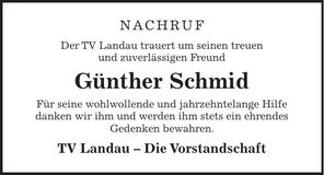 Traueranzeige Günther Schmid