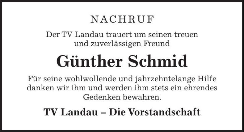 Traueranzeige Günther Schmid