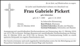 Traueranzeige Gabriele Pickert