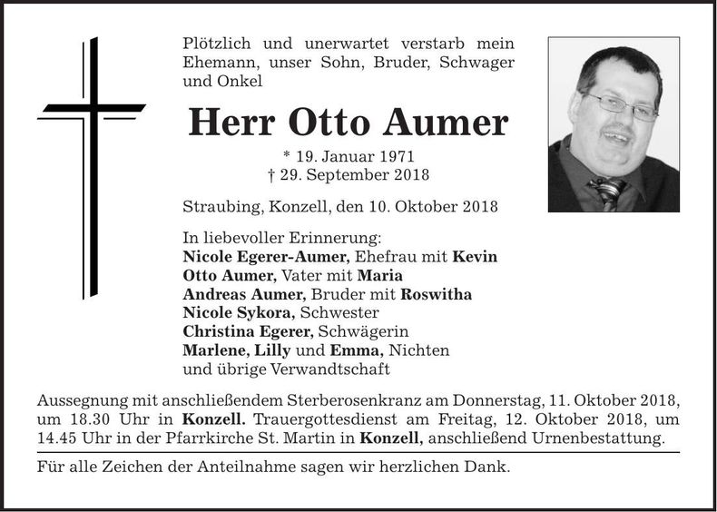 Traueranzeige Otto Aumer