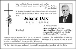 Traueranzeige Johann Dax