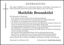 Traueranzeige Mathilde Brunnhölzl