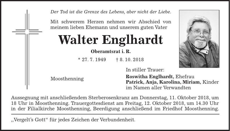 Traueranzeige Walter Englhardt