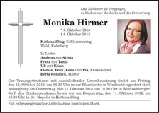 Traueranzeige Monika Hirmer