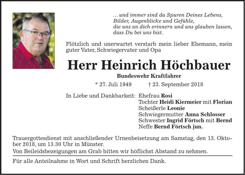 Traueranzeige Heinrich Höchbauer