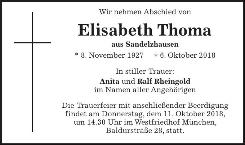 Traueranzeige Elisabeth Thoma