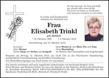 Traueranzeige Elisabeth Trinkl