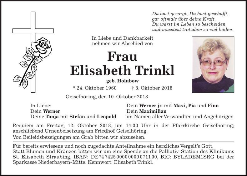 Traueranzeige Elisabeth Trinkl