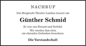 Traueranzeige Günther Schmid