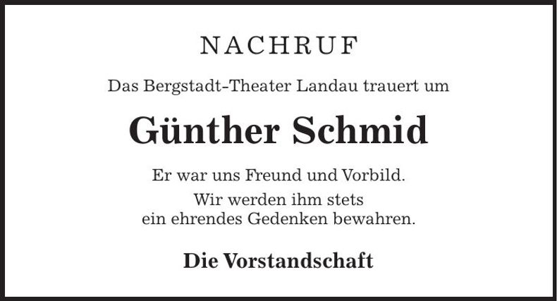 Traueranzeige Günther Schmid
