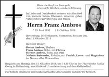 Traueranzeige Franz Ambros