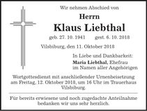 Traueranzeige Klaus Liebthal