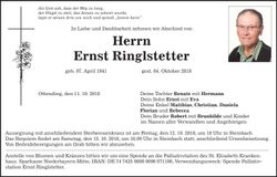 Traueranzeige Ernst Ringlstetter