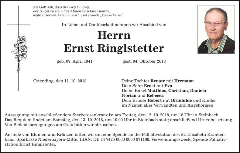 Traueranzeige Ernst Ringlstetter