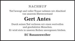 Traueranzeige Gert Antes