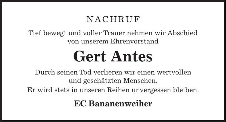 Traueranzeige Gert Antes