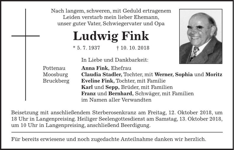 Traueranzeige Ludwig Fink