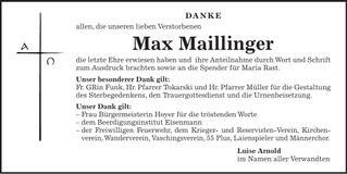 Traueranzeige Max Maillinger