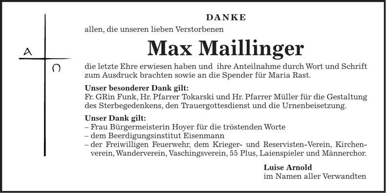 Traueranzeige Max Maillinger