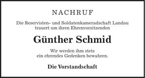 Traueranzeige Günther Schmid