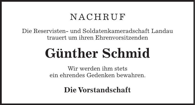 Traueranzeige Günther Schmid