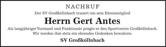 Traueranzeige Gert Antes