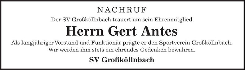 Traueranzeige Gert Antes