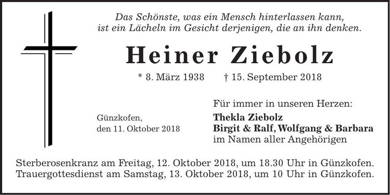 Traueranzeige Heiner Ziebolz