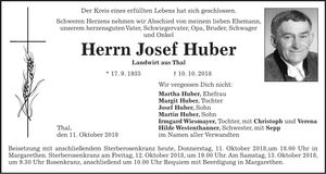 Traueranzeige Josef Huber