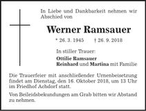 Traueranzeige Werner Ramsauer
