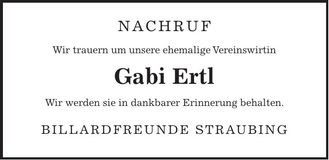 Traueranzeige Gabi Ertl