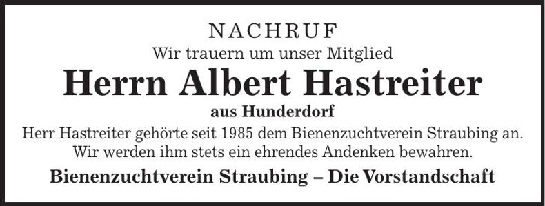 Traueranzeige Albert Hasreiter