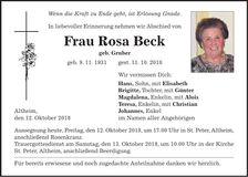 Traueranzeige Rosa Beck