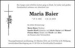 Traueranzeige Maria Baier